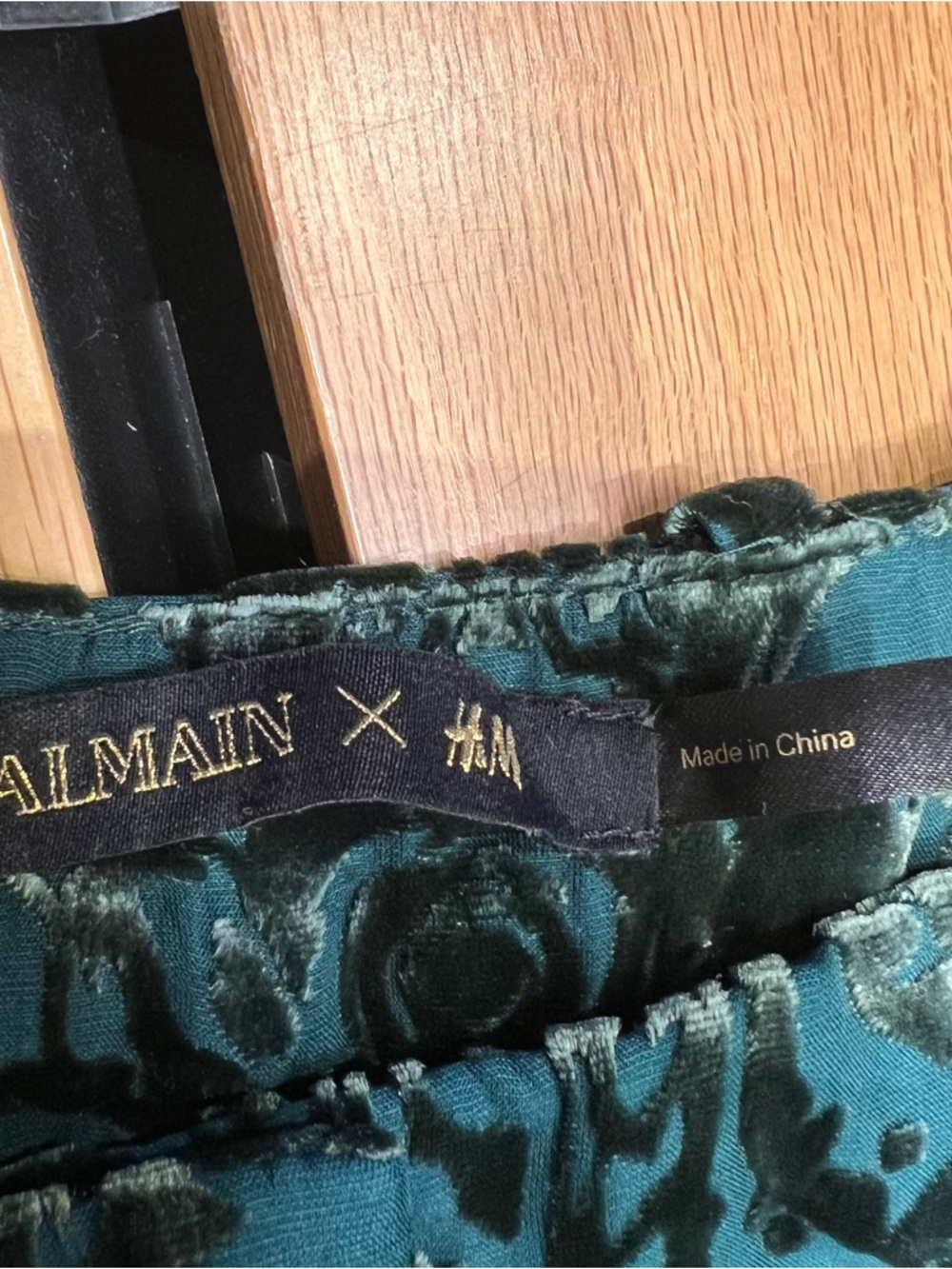Balmain and H &M  Teal and Black Wide-Leg Velvet Jumpsuit Pants - Picture 4 of 7